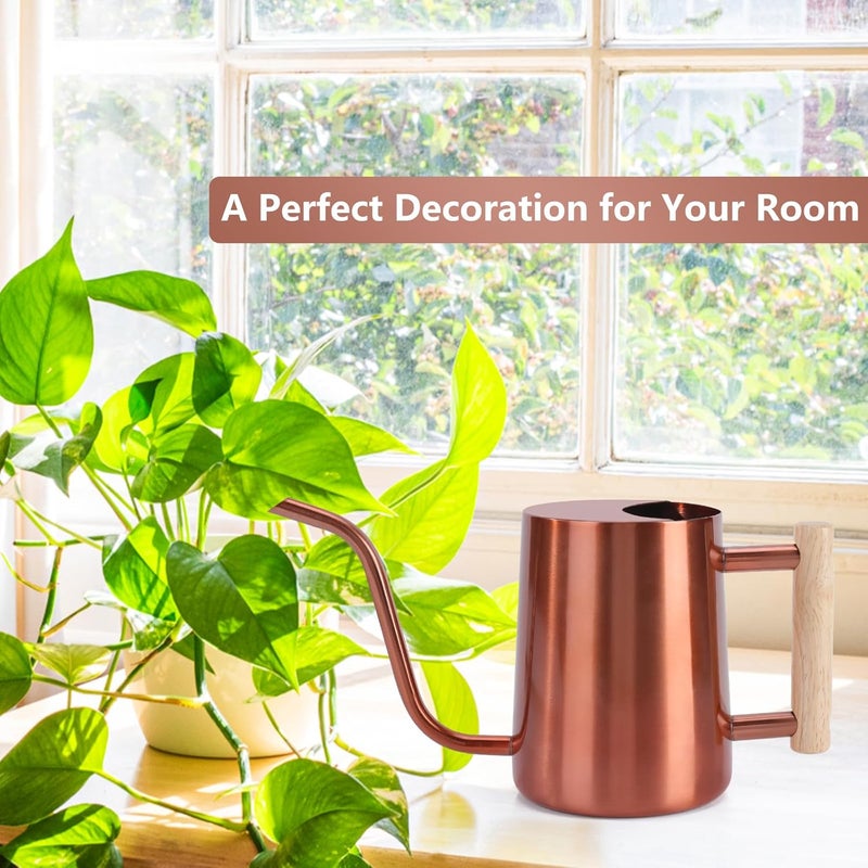 GUKJOB Watering Can Indoor Plants, 35oz Small Stainless Steel Metal Watering Can Modern Decorative Watering Pot with Long Spout for Indoor House Plant Bonsai Garden Flowers (Copper) - Image 3